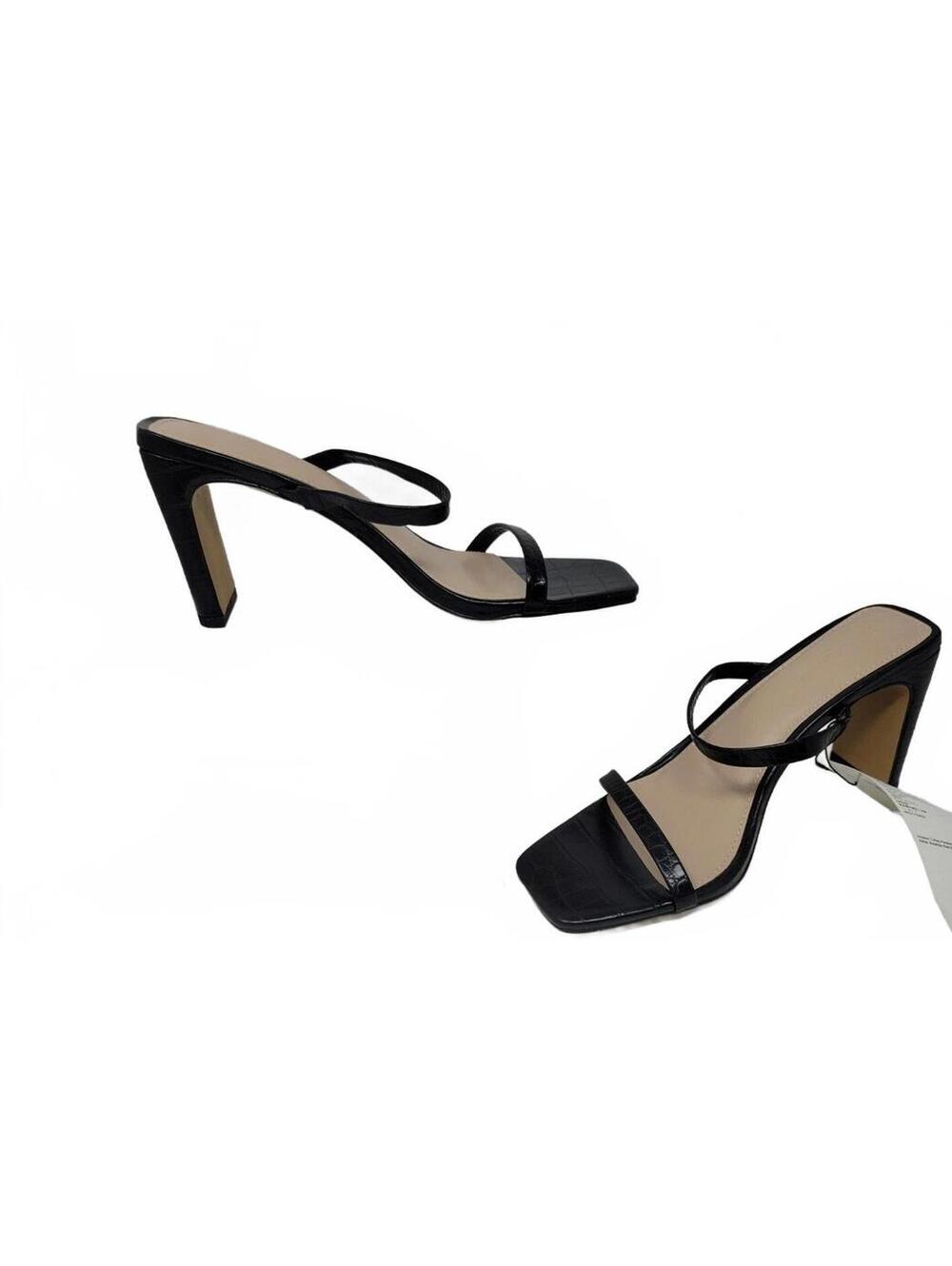 The DROP Women Black Strappy Avery Square Toe High Heeled Fashion Sandals Sz 8.5